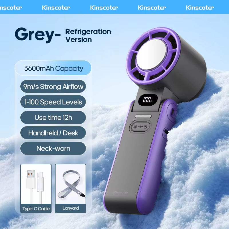 Outdoor Foldable Portable Handheld Fan Mini Cooling Rechargeable 3600Mah 100-Level Free Control High Speed Turbo Fan
