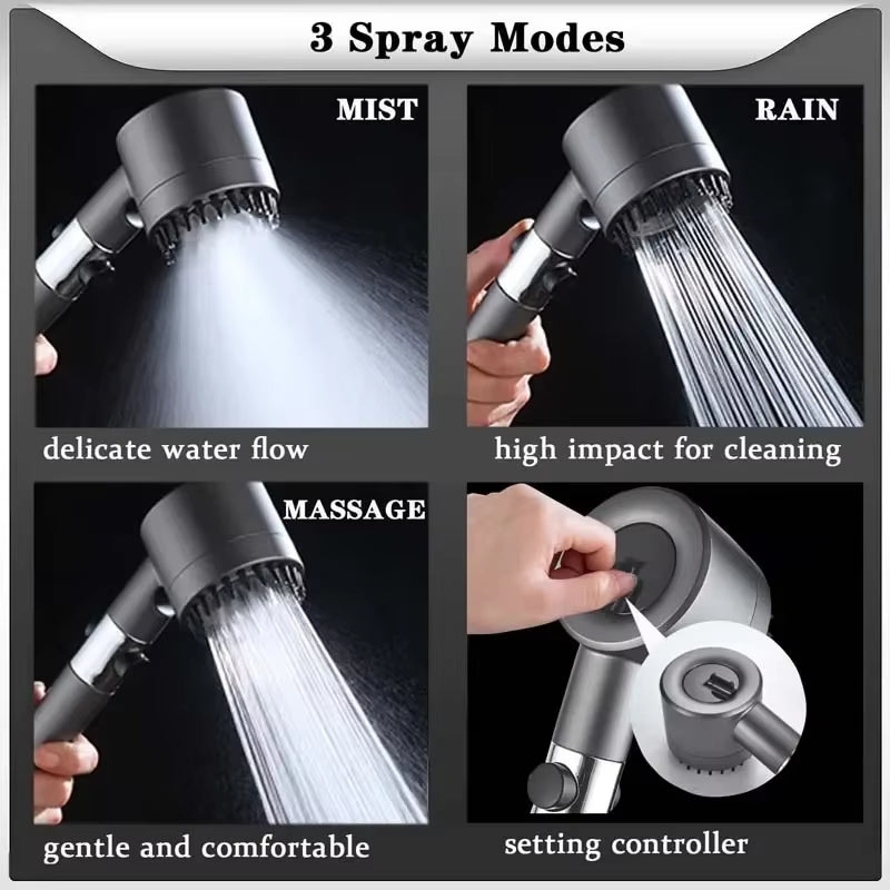 High Pressure Strong Current Shower Head Water Saving Shower with Water Filter 3 Mold Knobs Controllable Hand Shower Bathroom