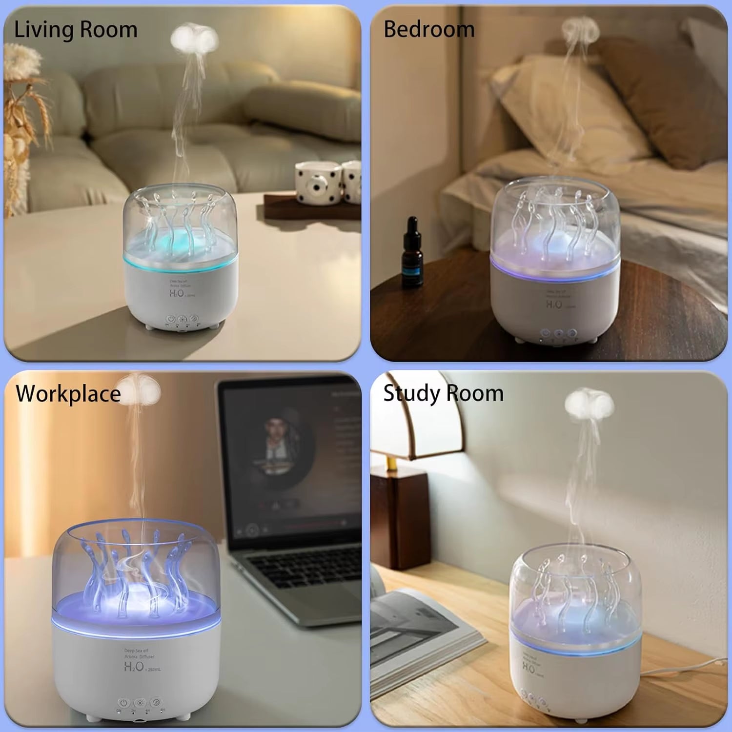 Air Humidifier for Bedroom 280ML Rotating Sea Grass Ultrasonic Aromatherapy Diffusers Mist Maker Fragrance Essential Oil Aroma