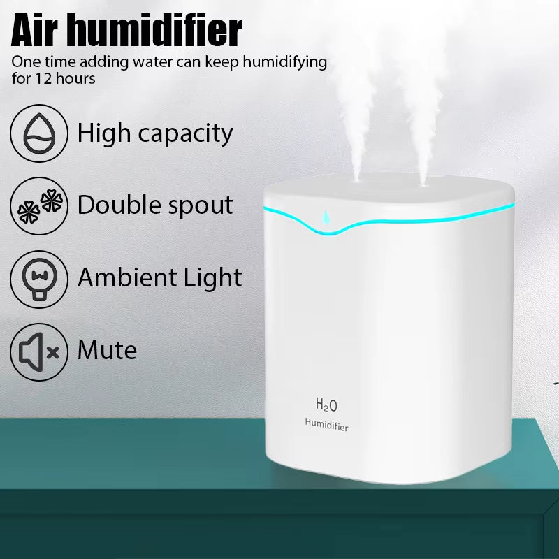2000ML USB Air Humidifier Double Spray Port Essential Oil Aromatherapy Humificador Cool Mist Maker Fogger Purify for Home Office